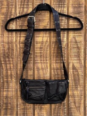 Free People Wade Leather Black Sling Bag